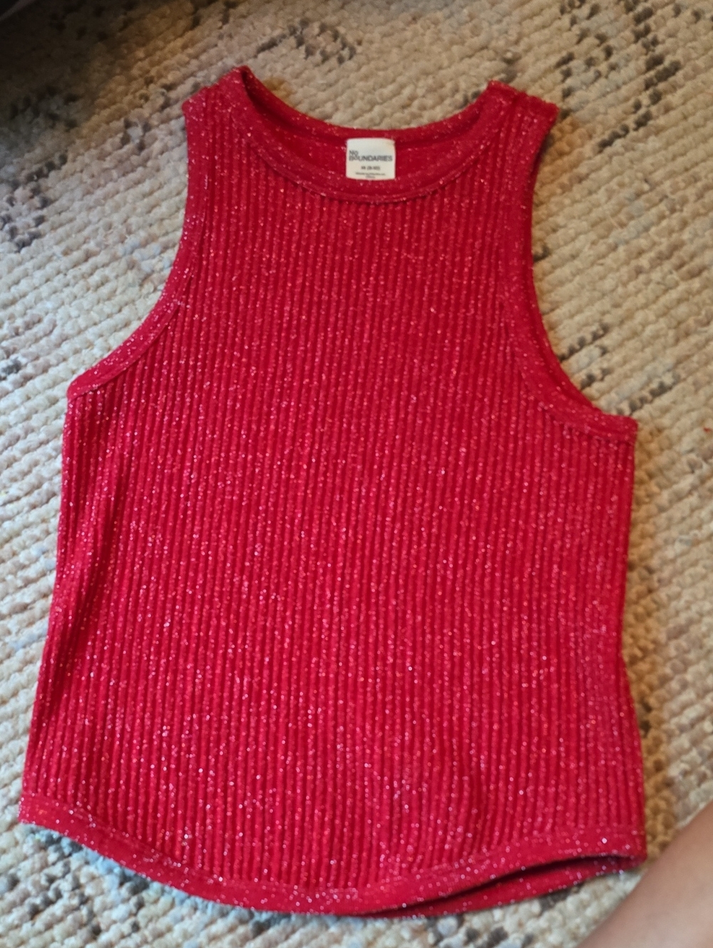 Red Sparkle Ribbed Crop Tank